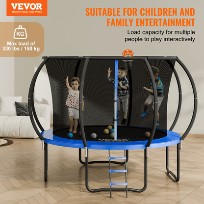 VEVOR 10FT Trampoline, 330 lbs Trampoline with Enclosure Net, Ladder, and Curved Pole, Heavy Duty Trampoline with Jumping Mat and Spring Cover Padding, Outdoor Recreational Trampolines for Kids Adults - The Little Big Store