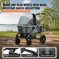 All-Terrain Stroller Wagon, 2 Seats Foldable Expedition 2-in-1 Collapsible Wagon Stroller, Includes Canopy, Parent Organizer, Snack Tray & Cup Holders, 55lbs for Single Seat, Dark Grey/Black - The Little Big Store