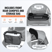 All-Terrain Stroller Wagon, 2 Seats Foldable Expedition 2-in-1 Collapsible Wagon Stroller, Includes Canopy, Parent Organizer, Snack Tray & Cup Holders, 55lbs for Single Seat, Dark Grey/Black - The Little Big Store