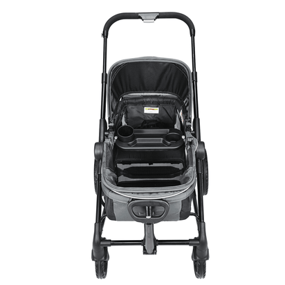 All-Terrain Stroller Wagon, 2 Seats Foldable Expedition 2-in-1 Collapsible Wagon Stroller, Includes Canopy, Parent Organizer, Snack Tray & Cup Holders, 55lbs for Single Seat, Dark Grey/Black - The Little Big Store
