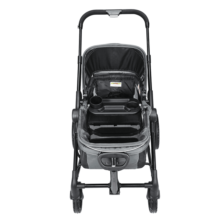 All-Terrain Stroller Wagon, 2 Seats Foldable Expedition 2-in-1 Collapsible Wagon Stroller, Includes Canopy, Parent Organizer, Snack Tray & Cup Holders, 55lbs for Single Seat, Dark Grey/Black - The Little Big Store