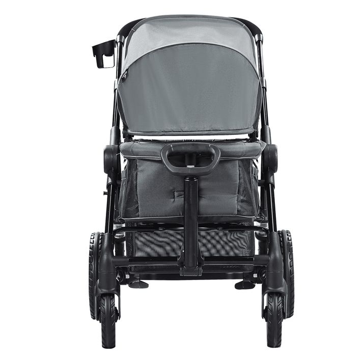 All-Terrain Stroller Wagon, 2 Seats Foldable Expedition 2-in-1 Collapsible Wagon Stroller, Includes Canopy, Parent Organizer, Snack Tray & Cup Holders, 55lbs for Single Seat, Dark Grey/Black - The Little Big Store