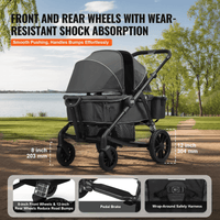 All-Terrain Stroller Wagon, 2 Seats Foldable Expedition 2-in-1 Collapsible Wagon Stroller, Includes Canopy, Parent Organizer, Snack Tray & Cup Holders, 55lbs for Single Seat, Black - The Little Big Store