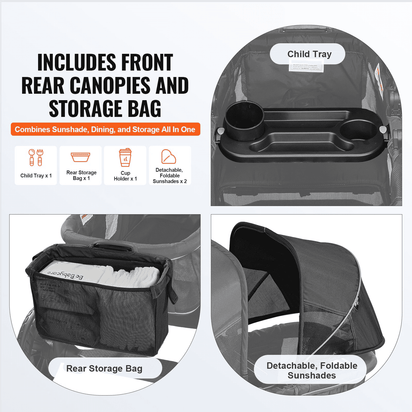 All-Terrain Stroller Wagon, 2 Seats Foldable Expedition 2-in-1 Collapsible Wagon Stroller, Includes Canopy, Parent Organizer, Snack Tray & Cup Holders, 55lbs for Single Seat, Black - The Little Big Store