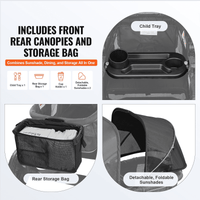 All-Terrain Stroller Wagon, 2 Seats Foldable Expedition 2-in-1 Collapsible Wagon Stroller, Includes Canopy, Parent Organizer, Snack Tray & Cup Holders, 55lbs for Single Seat, Black - The Little Big Store