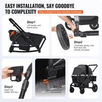 All-Terrain Stroller Wagon, 2 Seats Foldable Expedition 2-in-1 Collapsible Wagon Stroller, Includes Canopy, Parent Organizer, Snack Tray & Cup Holders, 55lbs for Single Seat, Black - The Little Big Store