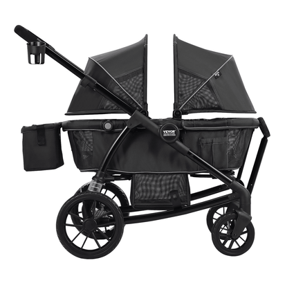 All-Terrain Stroller Wagon, 2 Seats Foldable Expedition 2-in-1 Collapsible Wagon Stroller, Includes Canopy, Parent Organizer, Snack Tray & Cup Holders, 55lbs for Single Seat, Black - The Little Big Store