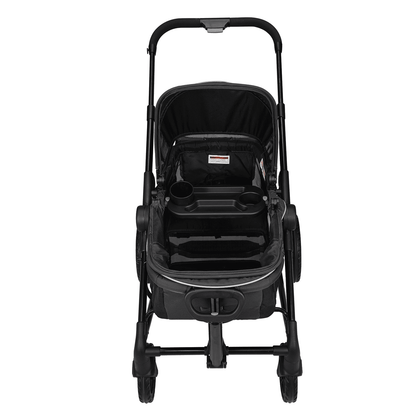 All-Terrain Stroller Wagon, 2 Seats Foldable Expedition 2-in-1 Collapsible Wagon Stroller, Includes Canopy, Parent Organizer, Snack Tray & Cup Holders, 55lbs for Single Seat, Black - The Little Big Store