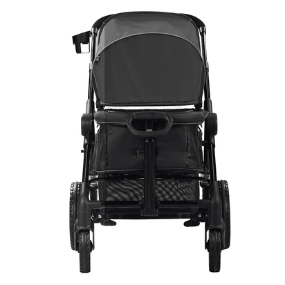 All-Terrain Stroller Wagon, 2 Seats Foldable Expedition 2-in-1 Collapsible Wagon Stroller, Includes Canopy, Parent Organizer, Snack Tray & Cup Holders, 55lbs for Single Seat, Black - The Little Big Store