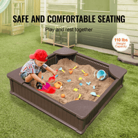 VEVOR Sandbox with Cover, 48.6x48.6x12.4 in Square Sand Box, HDPE Sand Pit with 4 Corner Seating and Bottom Liner, Kids Sandbox for Outdoor Backyard, Beach, Park, Gift for Boys Girls Ages 3-12, Brown - The Little Big Store