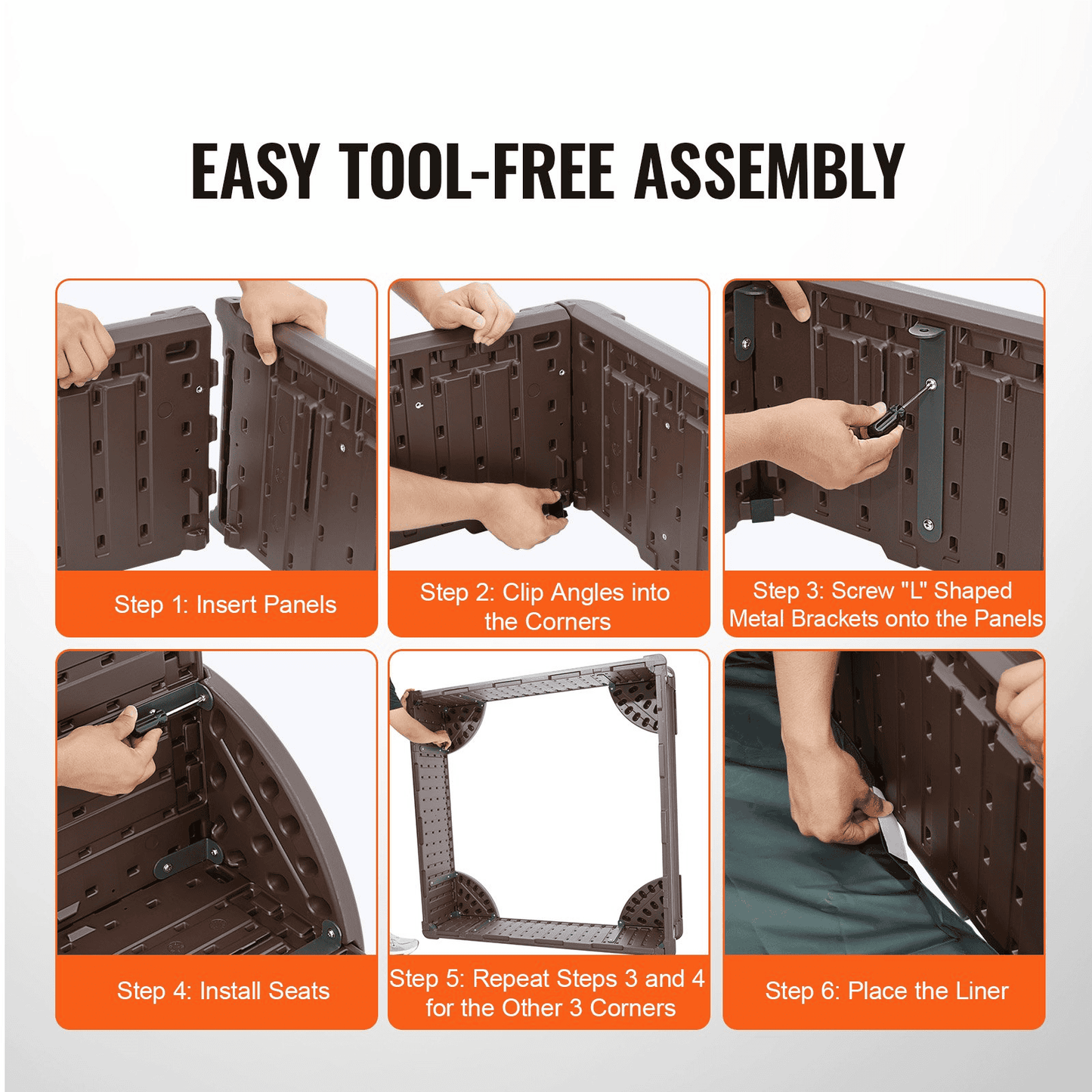 VEVOR Sandbox with Cover, 48.6x48.6x12.4 in Square Sand Box, HDPE Sand Pit with 4 Corner Seating and Bottom Liner, Kids Sandbox for Outdoor Backyard, Beach, Park, Gift for Boys Girls Ages 3-12, Brown - The Little Big Store