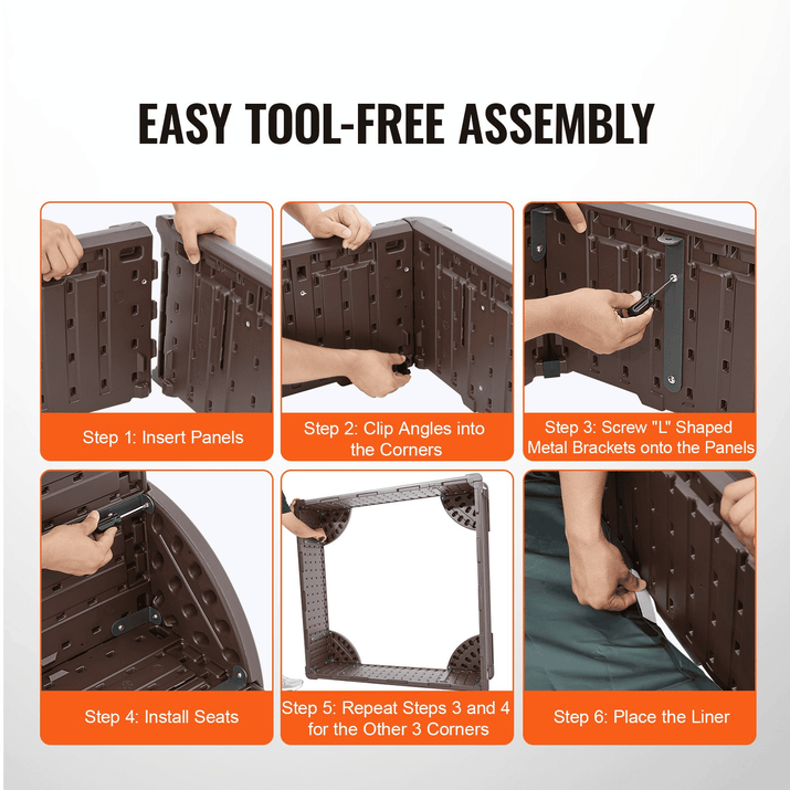 VEVOR Sandbox with Cover, 48.6x48.6x12.4 in Square Sand Box, HDPE Sand Pit with 4 Corner Seating and Bottom Liner, Kids Sandbox for Outdoor Backyard, Beach, Park, Gift for Boys Girls Ages 3-12, Brown - The Little Big Store