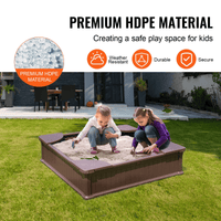 VEVOR Sandbox with Cover, 48.6x48.6x12.4 in Square Sand Box, HDPE Sand Pit with 4 Corner Seating and Bottom Liner, Kids Sandbox for Outdoor Backyard, Beach, Park, Gift for Boys Girls Ages 3-12, Brown - The Little Big Store