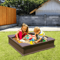 VEVOR Sandbox with Cover, 48.6x48.6x12.4 in Square Sand Box, HDPE Sand Pit with 4 Corner Seating and Bottom Liner, Kids Sandbox for Outdoor Backyard, Beach, Park, Gift for Boys Girls Ages 3-12, Brown - The Little Big Store