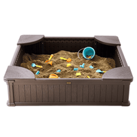 VEVOR Sandbox with Cover, 48.6x48.6x12.4 in Square Sand Box, HDPE Sand Pit with 4 Corner Seating and Bottom Liner, Kids Sandbox for Outdoor Backyard, Beach, Park, Gift for Boys Girls Ages 3-12, Brown - The Little Big Store