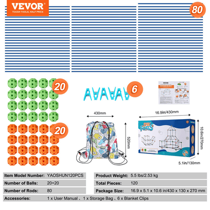 VEVOR Tent Fort Building Kit for Kids STEM Construction Toy Set Castle 120PCS - The Little Big Store