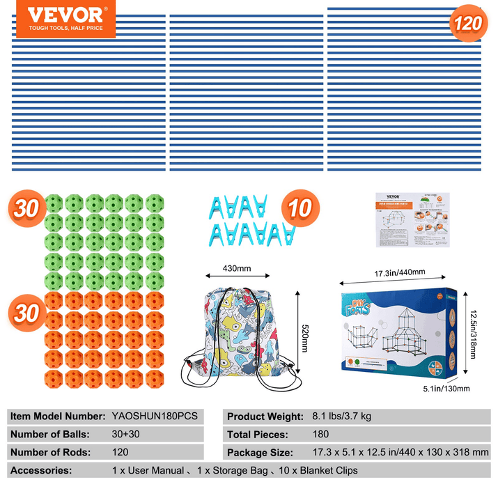 VEVOR Tent Fort Building Kit for Kids STEM Construction Toy Set Castle 180PCS - The Little Big Store