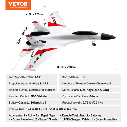 VEVOR RC Airplane Fighter EPP Foam RC Plane Toy 2.4GHz Remote Control 3D/6G Mode - The Little Big Store
