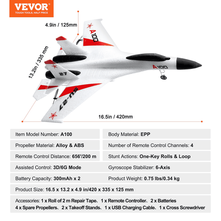 VEVOR RC Airplane Fighter EPP Foam RC Plane Toy 2.4GHz Remote Control 3D/6G Mode - The Little Big Store