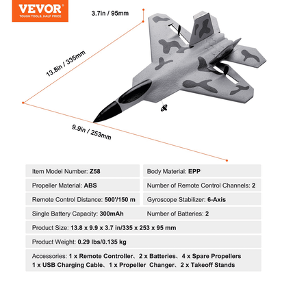 VEVOR RC Airplane Fighter EPP Foam RC Plane Toy with 2.4 GHz Remote Control - The Little Big Store