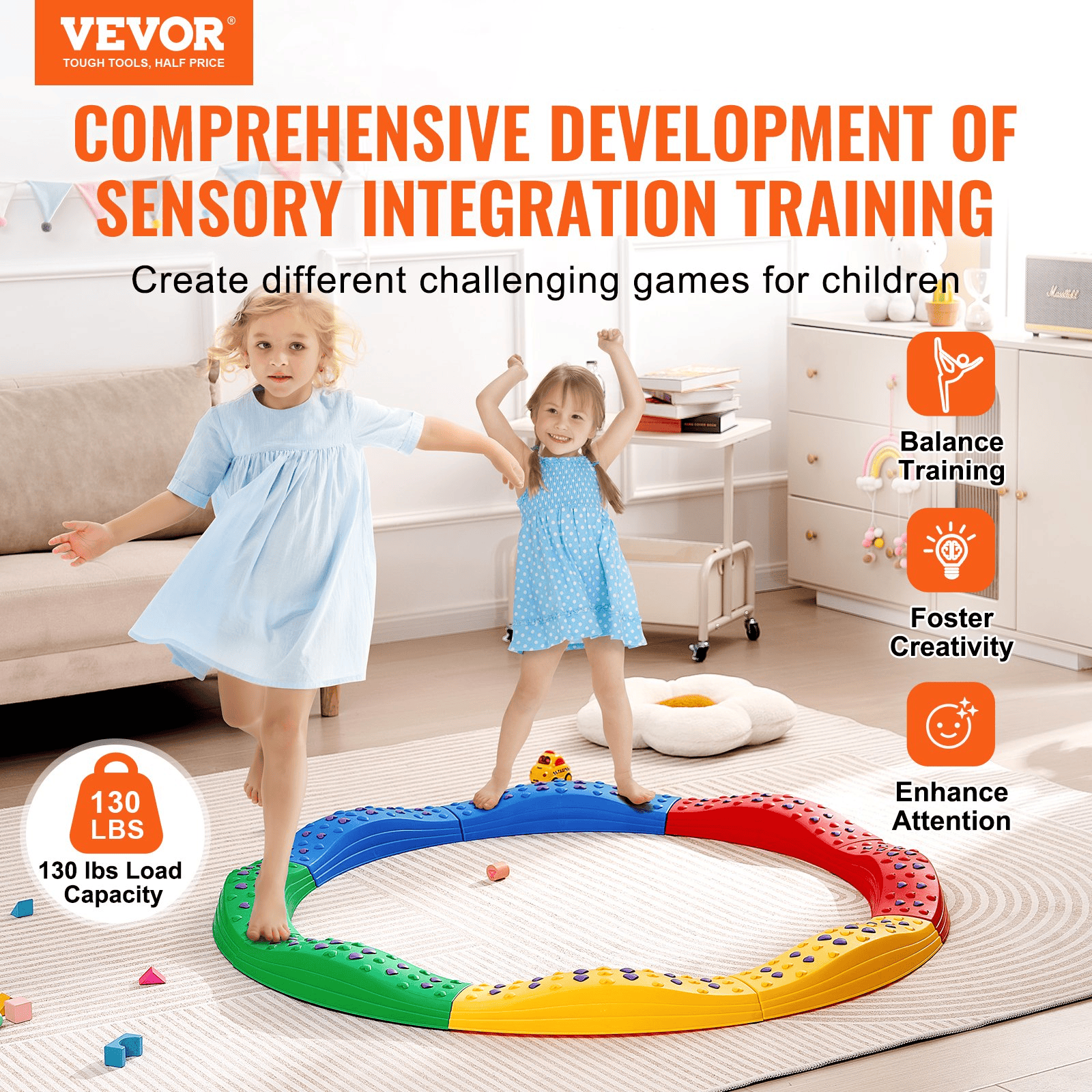 VEVOR Kids Balance Beam Stepping Stones Gymnastics Children Balance Board 8 PCS - The Little Big Store