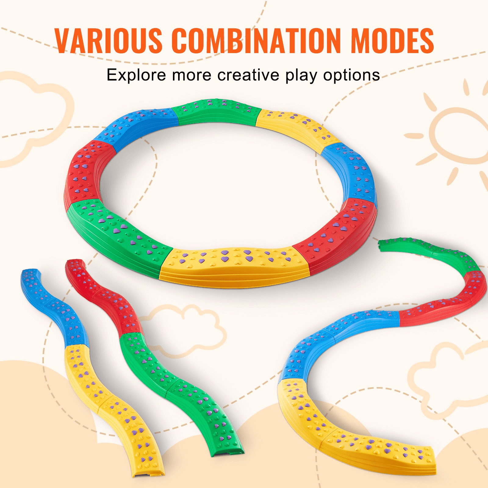 VEVOR Kids Balance Beam Stepping Stones Gymnastics Children Balance Board 8 PCS - The Little Big Store