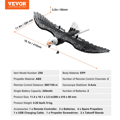 VEVOR RC Airplane Biomimetic Eagle EPP Foam RC Plane Toy 2.4 GHz Remote Control - The Little Big Store