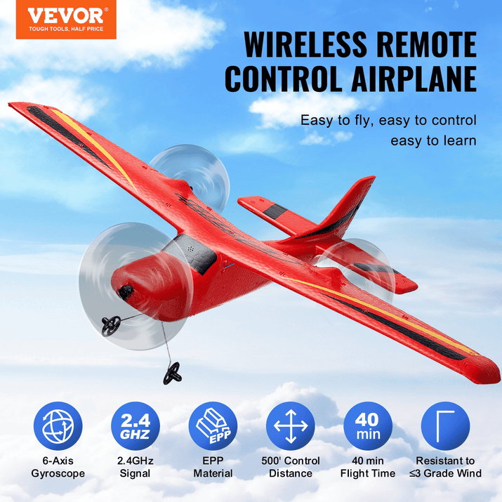 VEVOR RC Airplane EPP Foam RC Plane Toy with 2.4 GHz Remote Control 2 Batteries - The Little Big Store