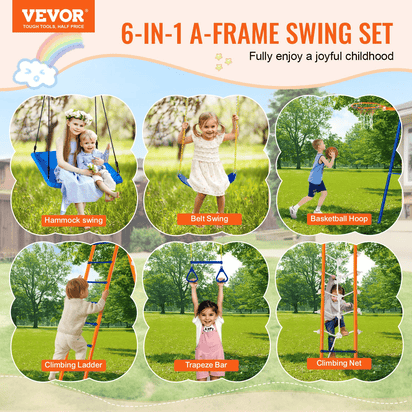 VEVOR Swing Sets for Backyard 6 in 1 Swing Set 440lbs Capacity Metal Swingset - The Little Big Store