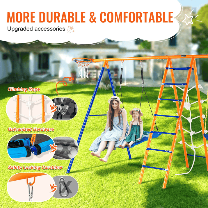 VEVOR Swing Sets for Backyard 6 in 1 Swing Set 440lbs Capacity Metal Swingset - The Little Big Store