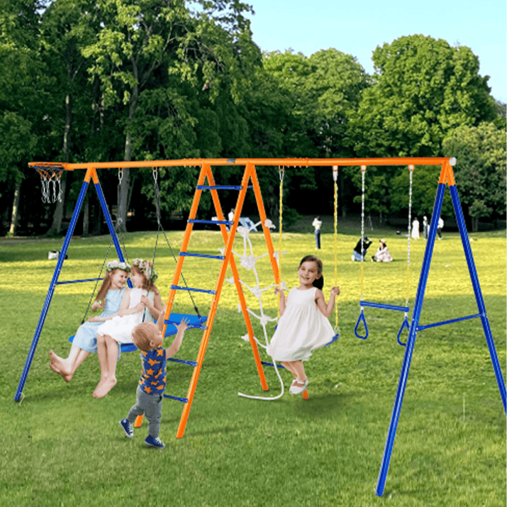 VEVOR Swing Sets for Backyard 6 in 1 Swing Set 440lbs Capacity Metal Swingset - The Little Big Store
