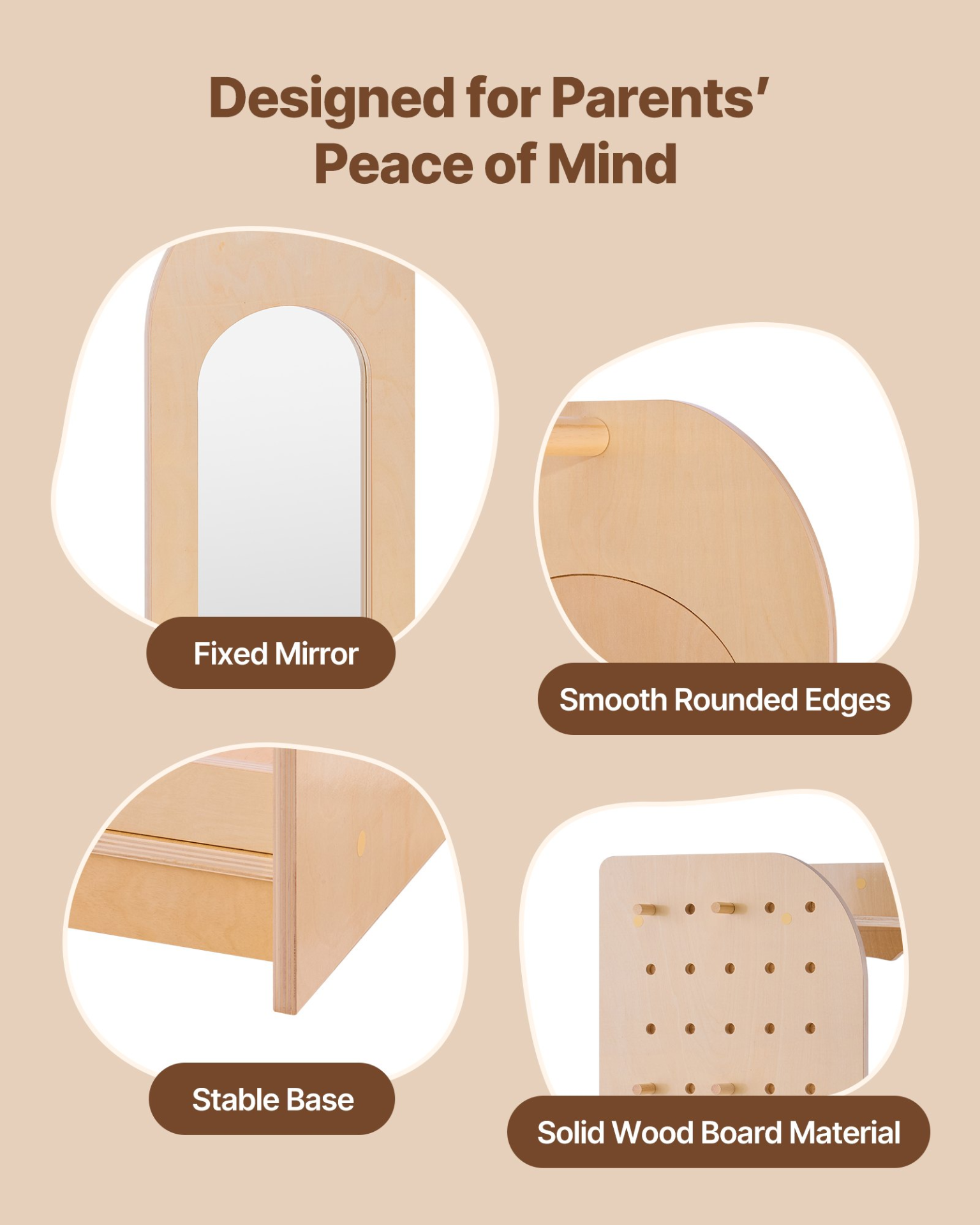 Kids Dress-Up Storage Rack with Mirror – Wooden Toddler Wardrobe Organizer (Natural)
