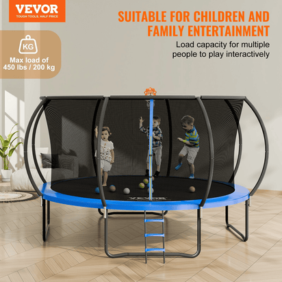 VEVOR 14FT Trampoline, 450 lbs Trampoline with Enclosure Net, Ladder, and Curved Pole, Heavy Duty Trampoline with Jumping Mat and Spring Cover Padding, Outdoor Recreational Trampolines for Kids Adults - The Little Big Store