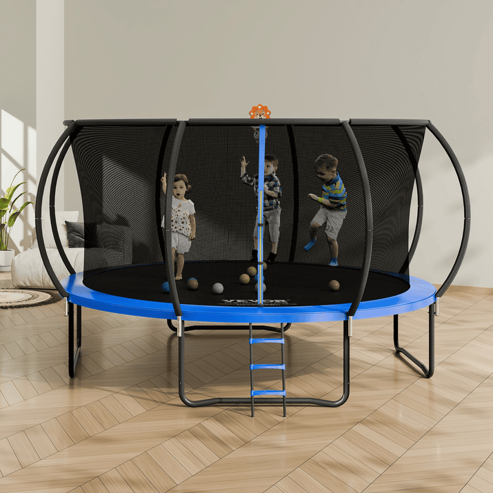 VEVOR 14FT Trampoline, 450 lbs Trampoline with Enclosure Net, Ladder, and Curved Pole, Heavy Duty Trampoline with Jumping Mat and Spring Cover Padding, Outdoor Recreational Trampolines for Kids Adults - The Little Big Store