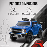 12V Ride on Cars with Remote Control, Licensed Ford F 150 Raptor Powered Ride on Toys with Bluetooth, Radio, LED Light, 4 Wheels Suspension, Kids Cars Electric Vehicles for Boys Girls Ages 3-6, Blue