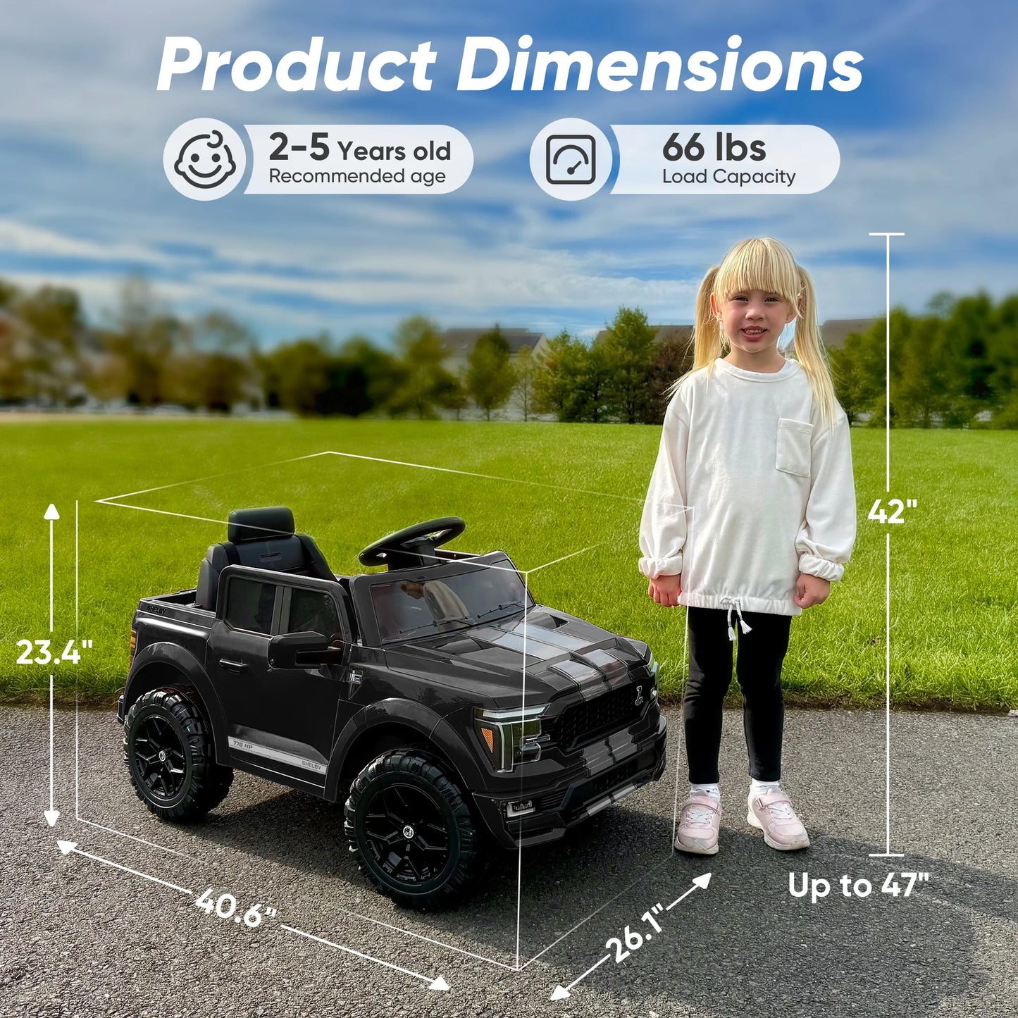 Electric Car for Kids, Licensed Ford-Shelby F-150 12V Ride on Truck Toys for Toddlers W/ Remote, 2-Hour Drive Time - Black