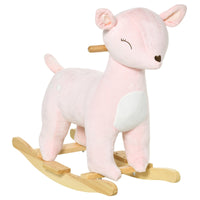 Qaba Kids Plush Ride-On Rocking Horse Deer-shaped Plush Toy Rocker with Realistic Sounds for Child 36-72 Months Pink - The Little Big Store
