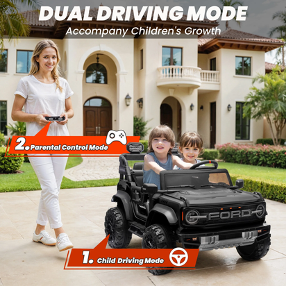 24V 2 Seater Ride on Cars, Licensed Ford Bronco Raptor Powered Ride on Toys Truck with Remote Control, 4 Wheels Spring Suspension, Bluetooth, LED Light, Electric Cars for Kids Ages 3-8 Gifts, Black