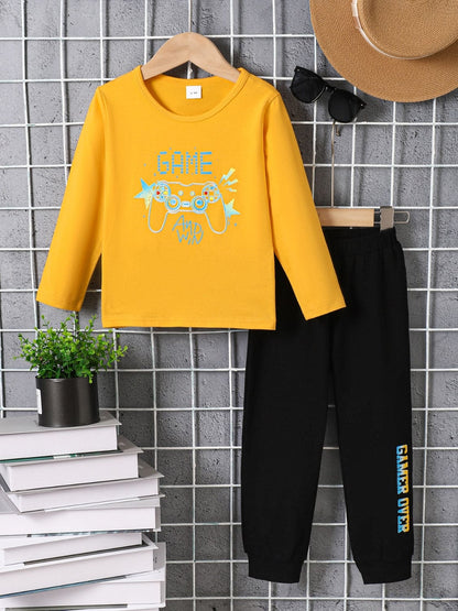 Kids Graphic Round Neck Long Sleeve Top and Pants Set - The Little Big Store