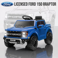 12V Ride on Cars with Remote Control, Licensed Ford F 150 Raptor Powered Ride on Toys with Bluetooth, Radio, LED Light, 4 Wheels Suspension, Kids Cars Electric Vehicles for Boys Girls Ages 3-6, Blue
