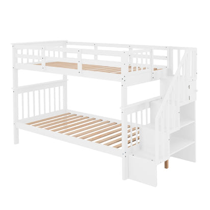 Stairway Twin-Over-Twin Bunk Bed with Storage and Guard Rail for Bedroom, Dorm, White color(OLD SKU :LP000109AAK) - The Little Big Store