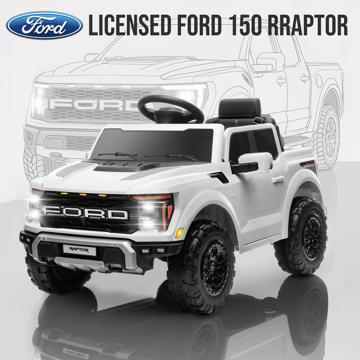 Exciting 12V Ford F 150 Raptor Ride-On Car with Remote Control - Bluetooth, LED Lights & Music for Kids Aged 3-6 - Perfect Adventure Vehicle in White