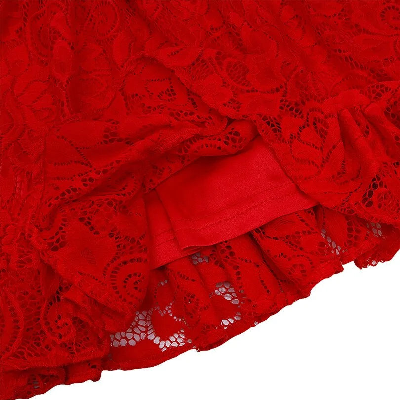 Girls Lace Flowers Long Sleeve Dress - The Little Big Store