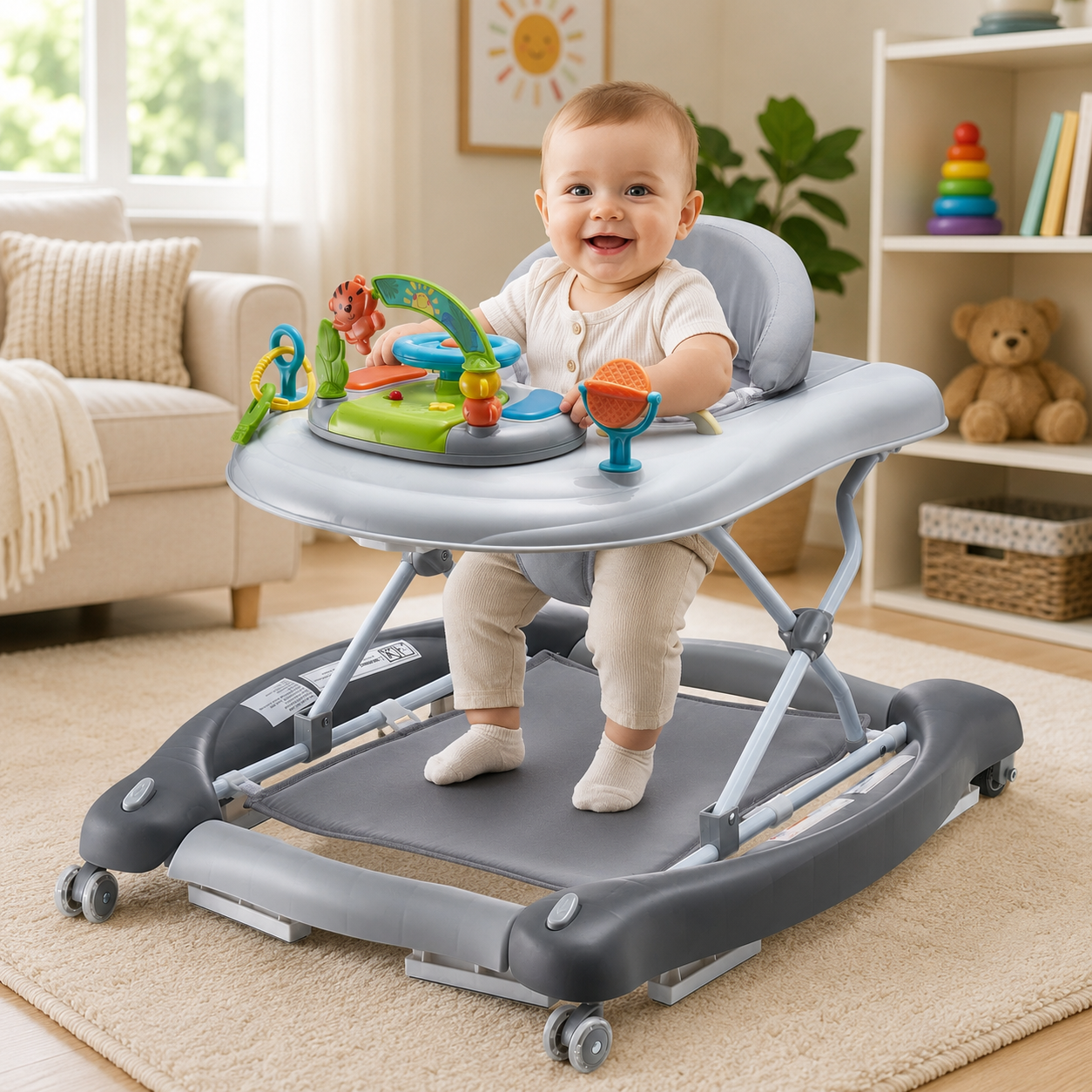 TinyStep™ 4-in-1 Baby Walker & Activity Center – Rocker, Bouncer & Walk-Behind Walker for 6-24 Months