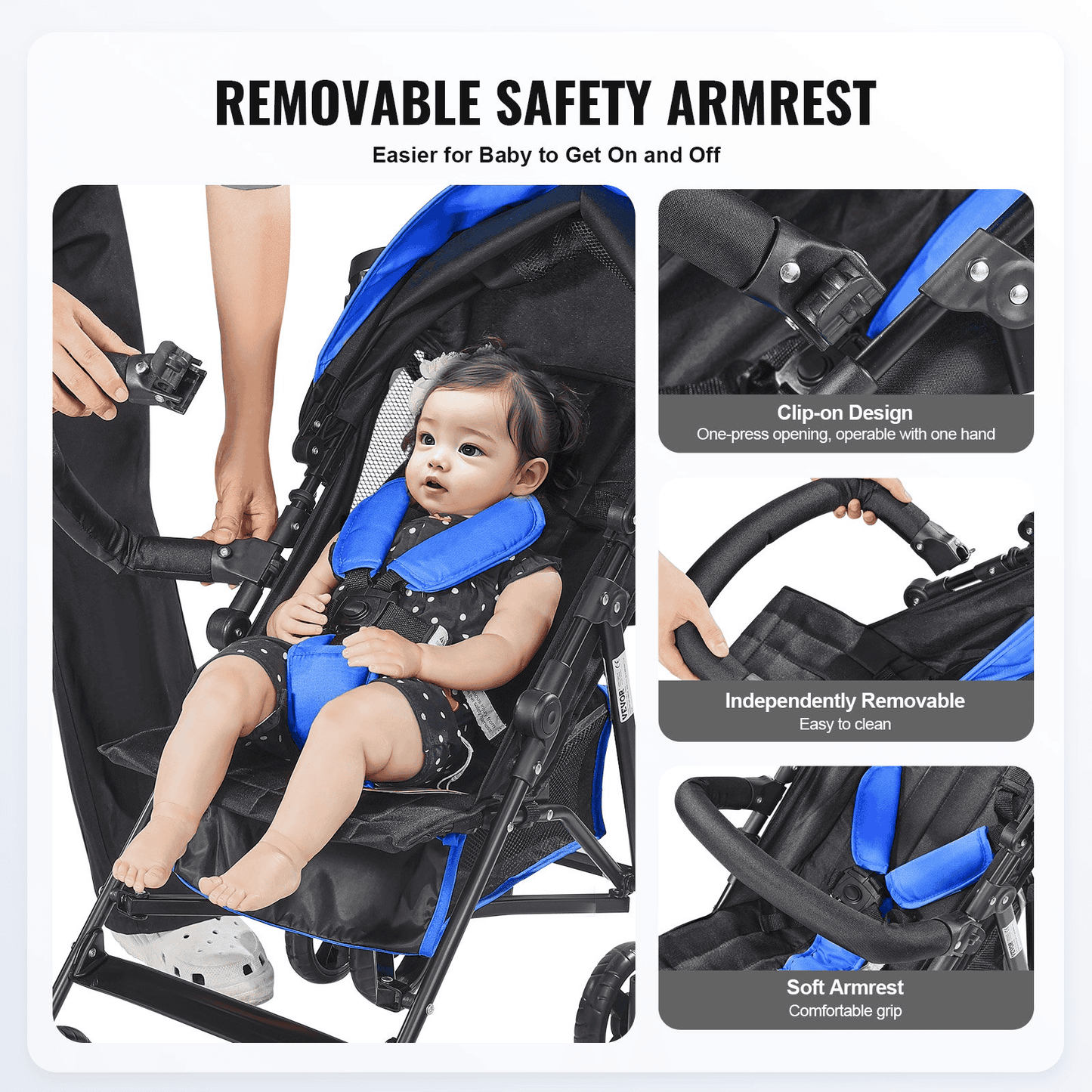 Lightweight Stroller Compact Easy Fold Adjustable Backrest Black/Blue - The Little Big Store