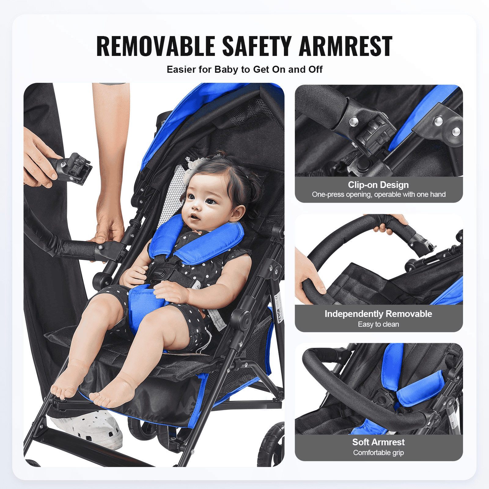 Lightweight Stroller Compact Easy Fold Adjustable Backrest Black/Blue - The Little Big Store