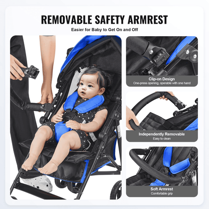 Lightweight Stroller Compact Easy Fold Adjustable Backrest Black/Blue - The Little Big Store
