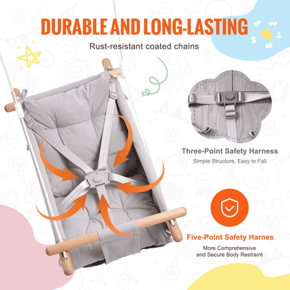 VEVOR Canvas Hammock Swing 3 Modes Baby Swing 5-Point Harness Indoor Outdoor - The Little Big Store