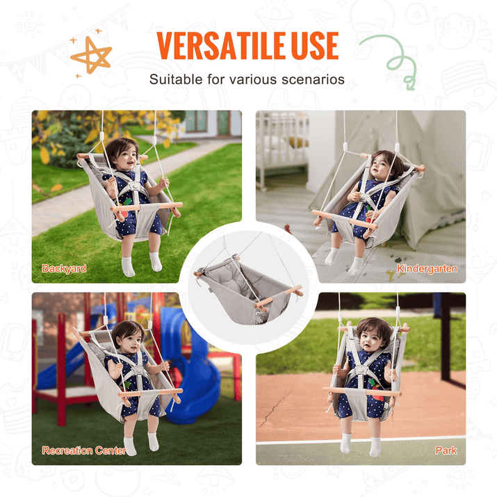VEVOR Canvas Hammock Swing 3 Modes Baby Swing 5-Point Harness Indoor Outdoor - The Little Big Store