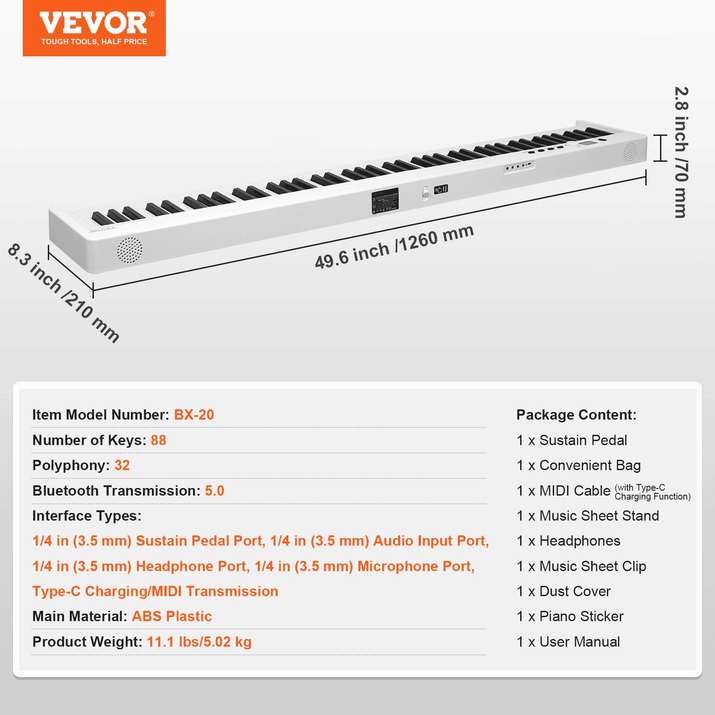 VEVOR 88 Key Folding Keyboard Piano Portable Foldable Piano Bluetooth MIDI White - The Little Big Store
